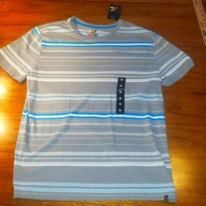 Gray shirt with teal and white stripes. NWT